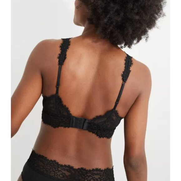 NWT AERIE Womens' Black Eyelash Lace Padded Plunge Bralette Sz Small DD - Picture 4 of 8